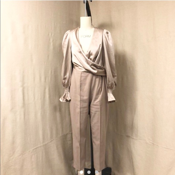 NEW COLLECTION satin mix wrap tailored jumpsuit in champagne - Picture 6 of 8